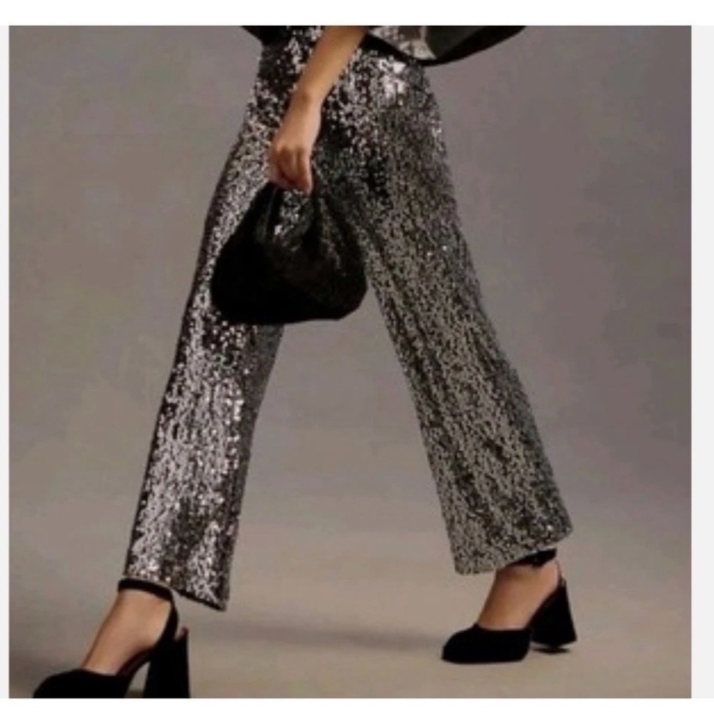 NWOT Anthropologie Silver Sequin Cropped Pants